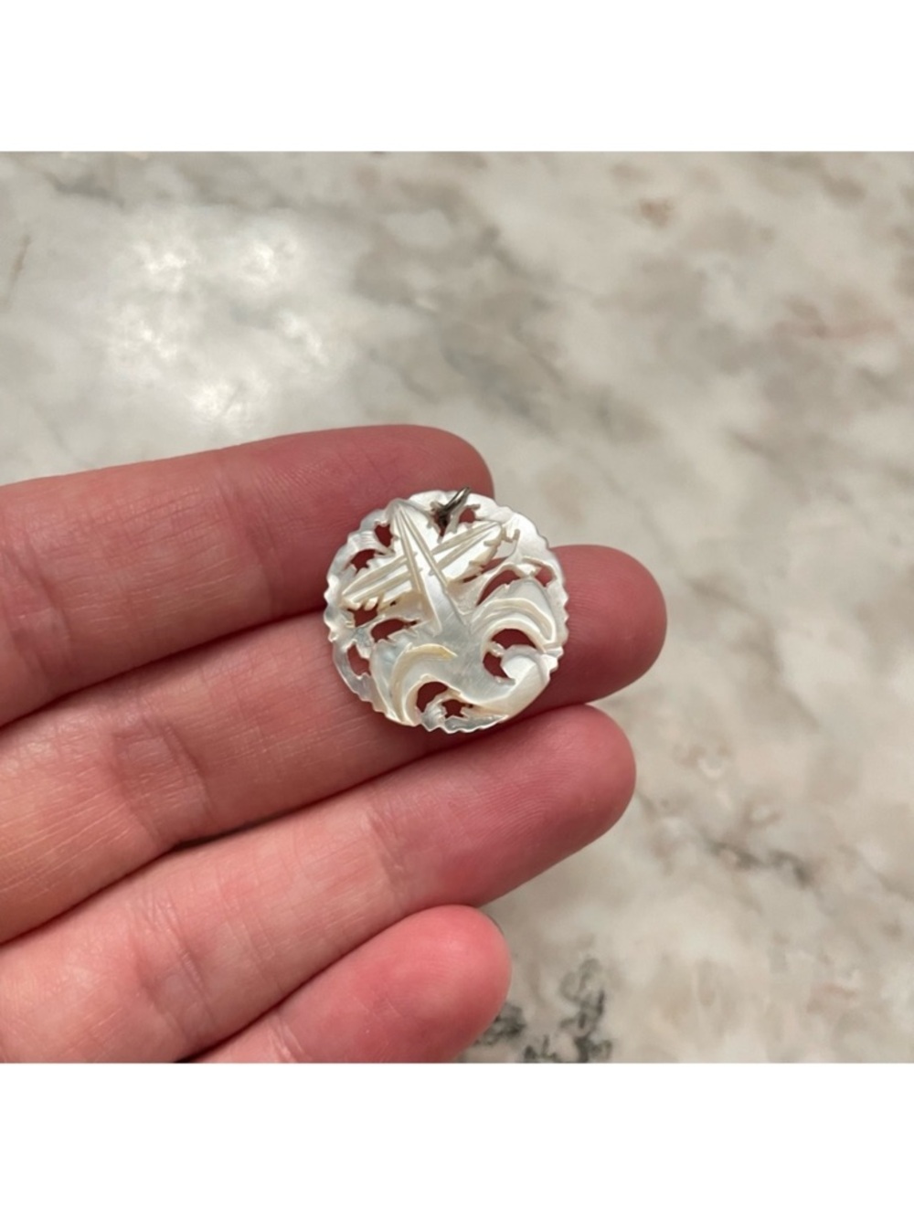 Vintage Mother of Pearl Flower Pendant Hand Carved Shell Dainty Boho Jewelry